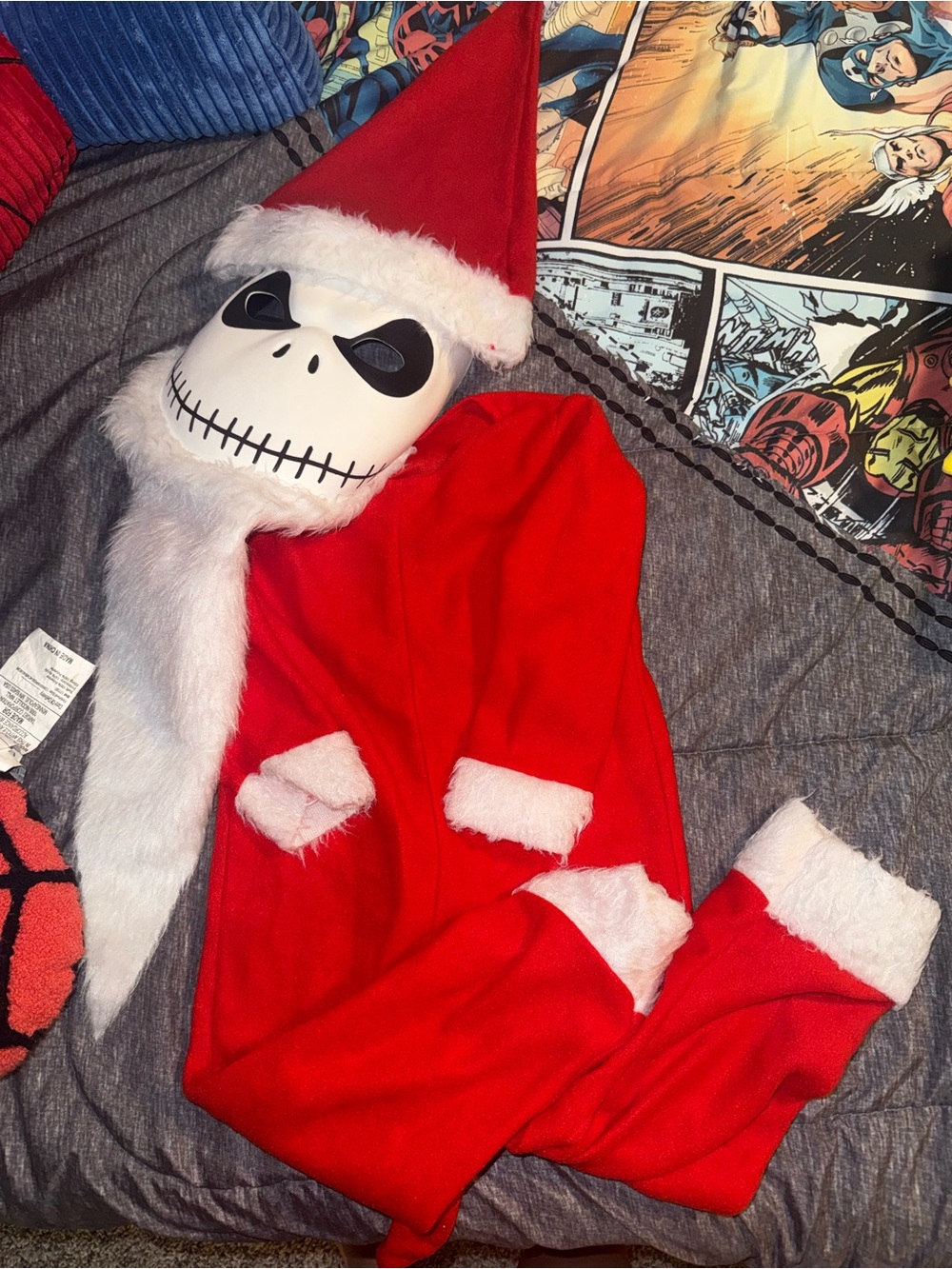 Disney Red & White Jack Skellington Holiday Footie One-Piece
